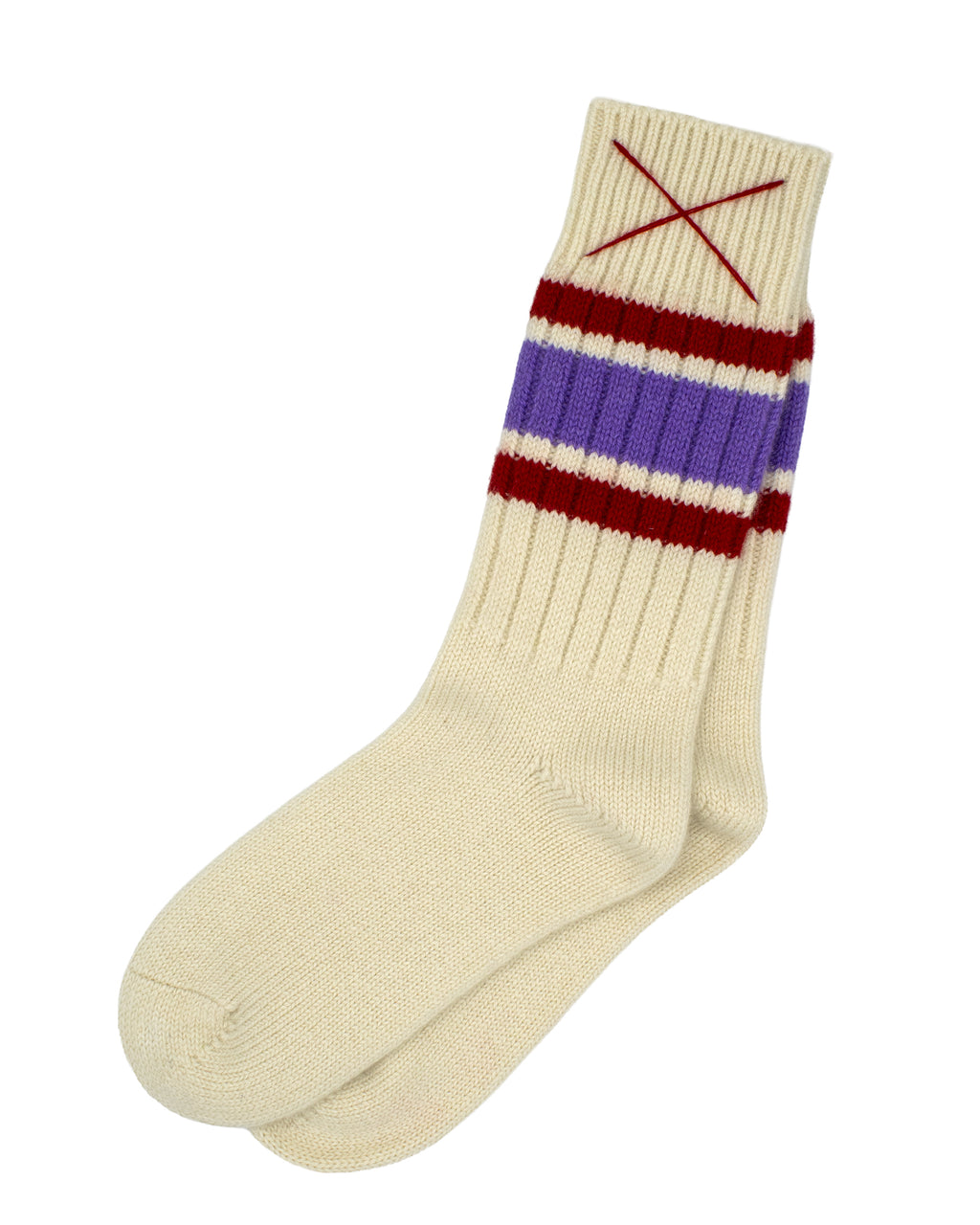 Sporty Kaschmirsocken Natur mit Rot/Lila von Mell-o