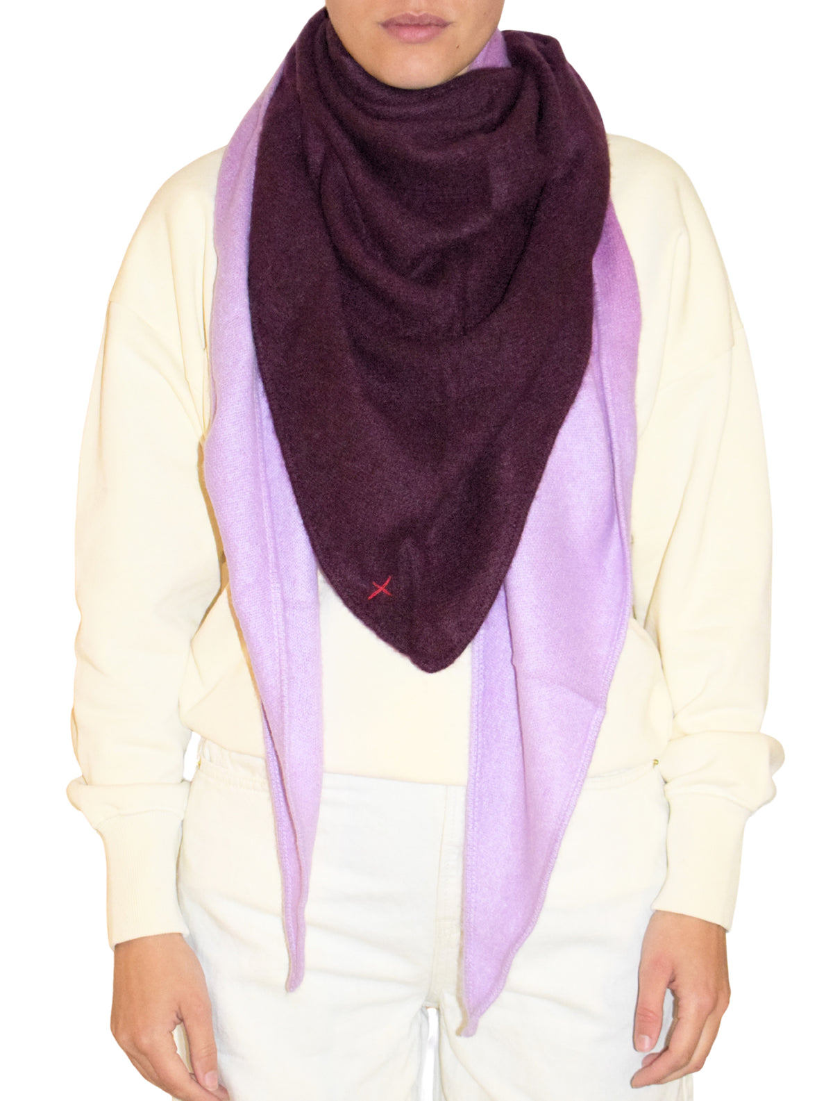 Großer Dip-Dye Dreieckschal Rot/Lila aus Kaschmir von Mell-o