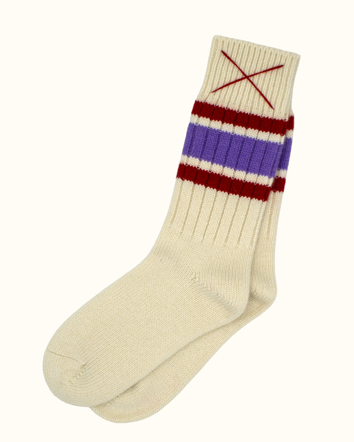 Sporty Kaschmirsocken Natur mit Rot/Lila von Mell-o – Ansicht 3