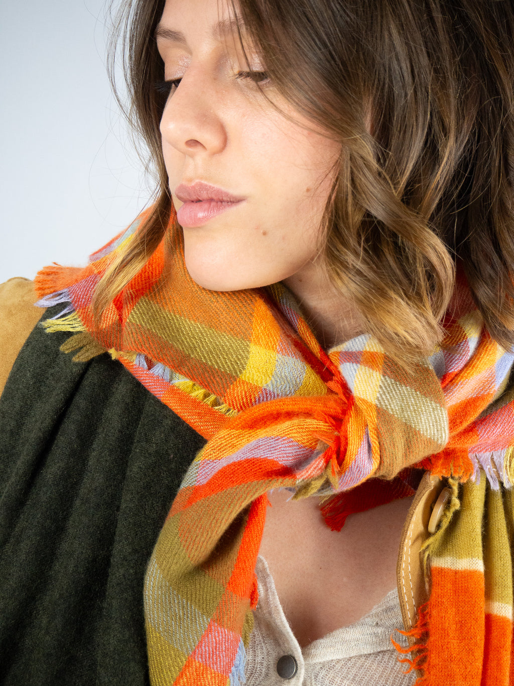 Mell-o Tartan Checker Madras Kaschmirschal – 100 % Kaschmir Grün