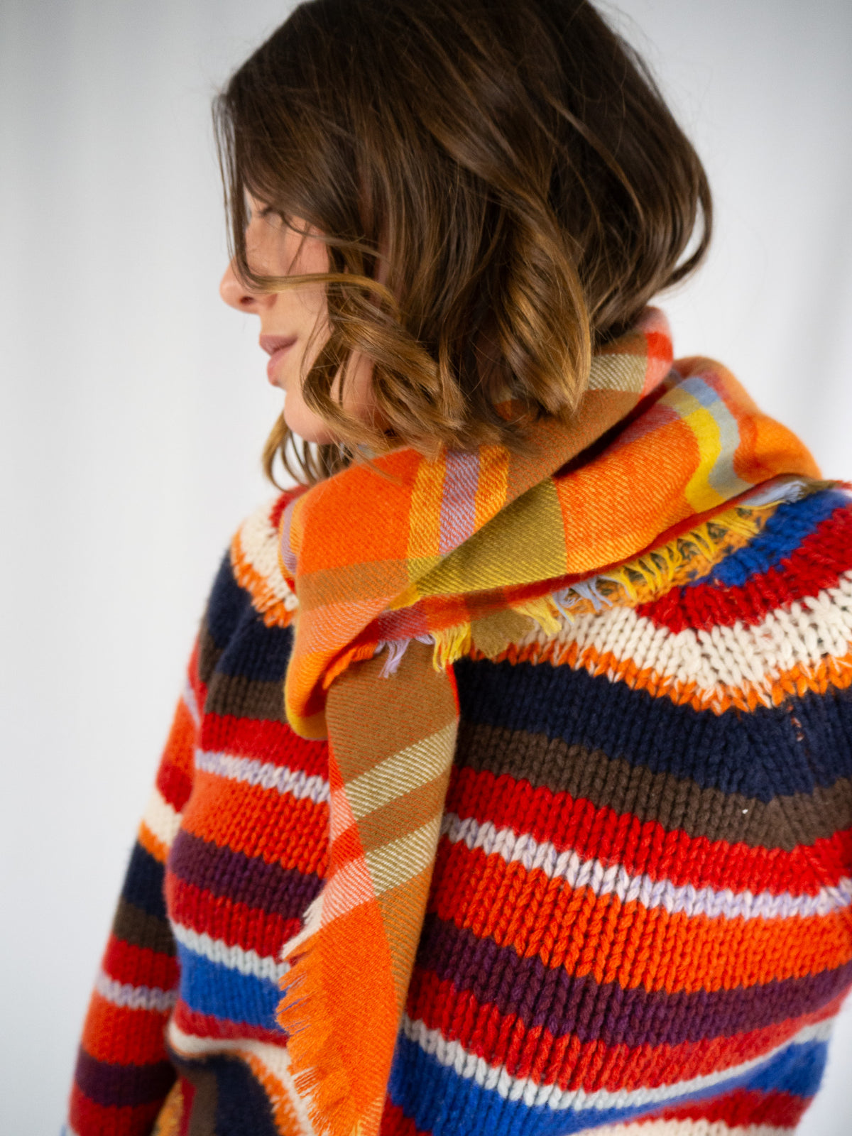 Mell-o Tartan Checker Madras Kaschmirschal – 100 % Kaschmir Grün