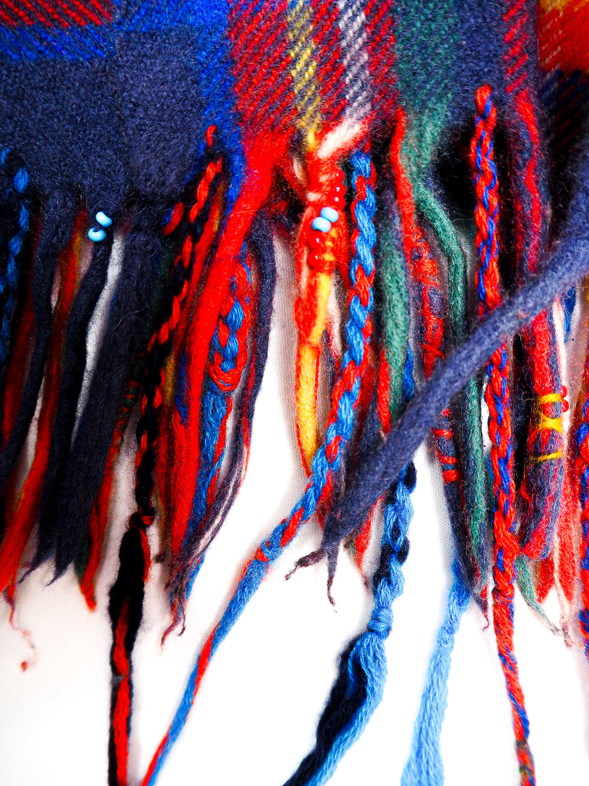 Bestickter Tartan Karo Schal Blau-Rot - 100% Kaschmir