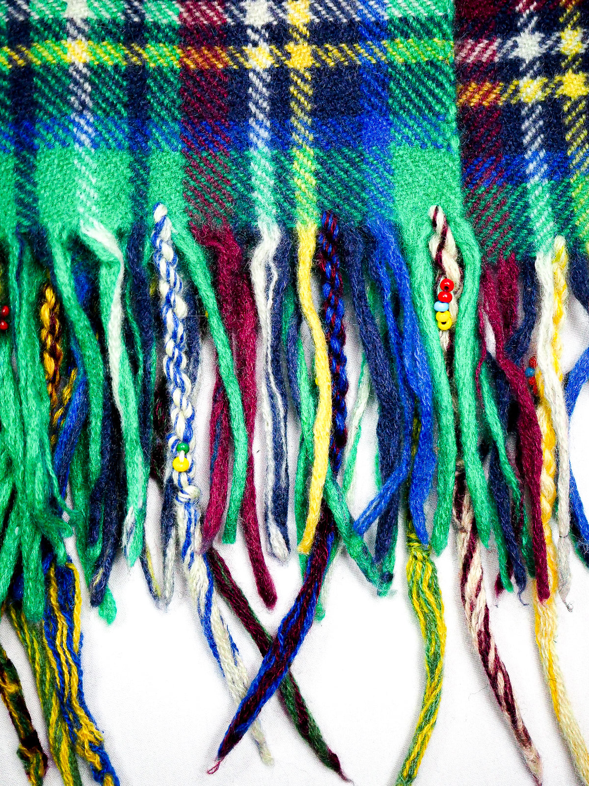 Bestickter Tartan Karo Schal Grün - 100% Kaschmir