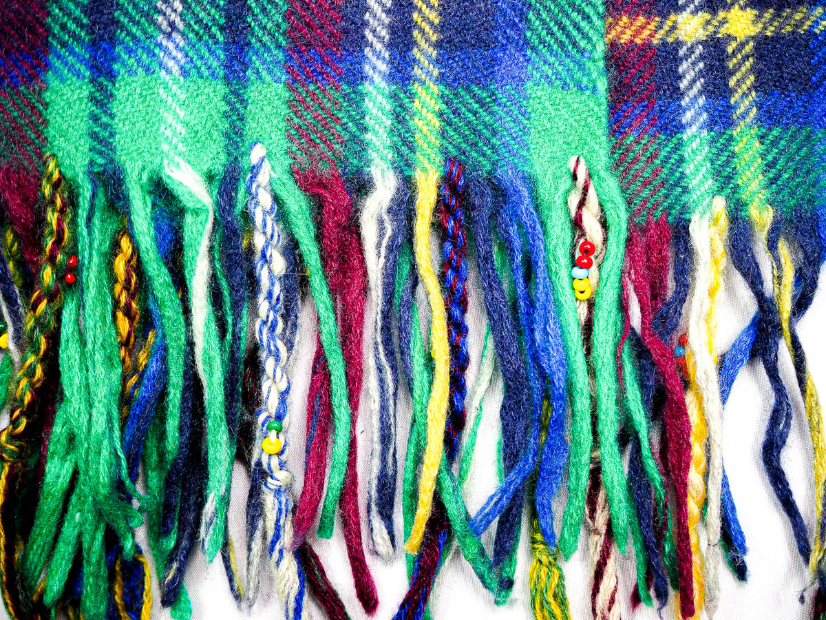 Bestickter Tartan Karo Schal Grün - 100% Kaschmir