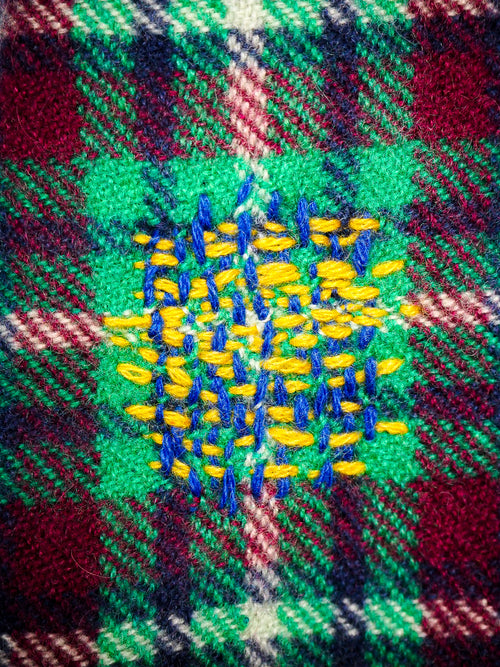Bestickter Tartan Karo Schal Grün - 100% Kaschmir