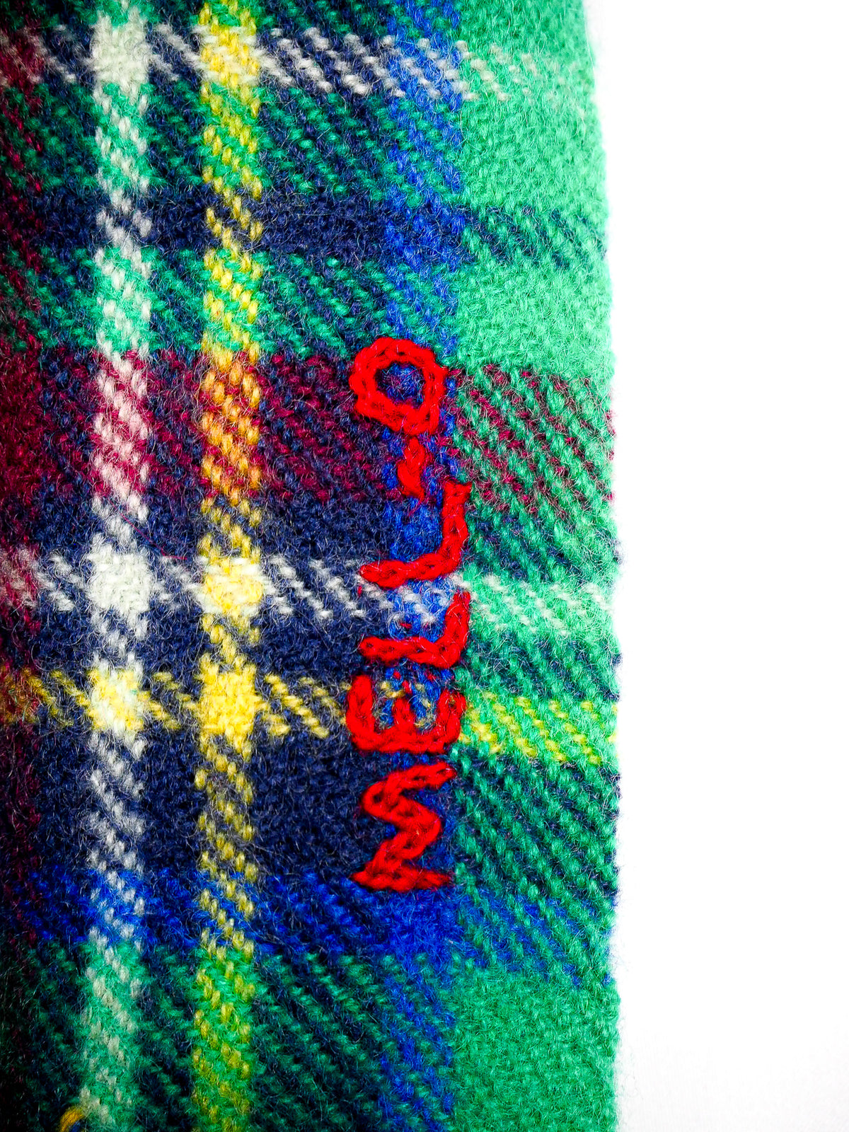 Bestickter Tartan Karo Schal Grün - 100% Kaschmir