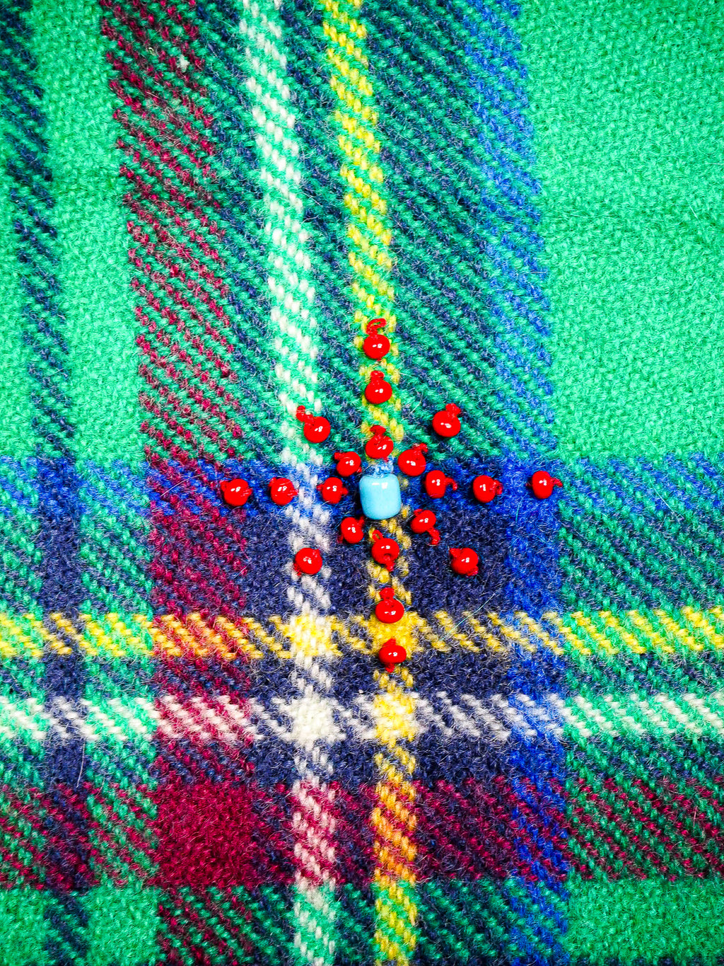 Bestickter Tartan Karo Schal Grün - 100% Kaschmir
