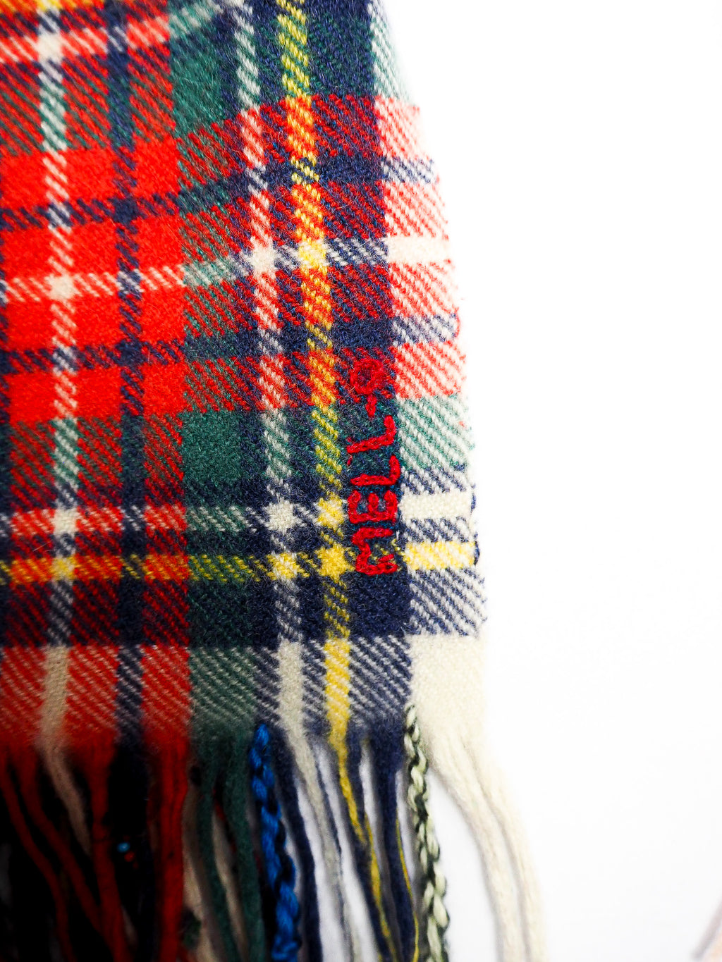 Bestickter Tartan Karo Schal Natur - 100% Kaschmir