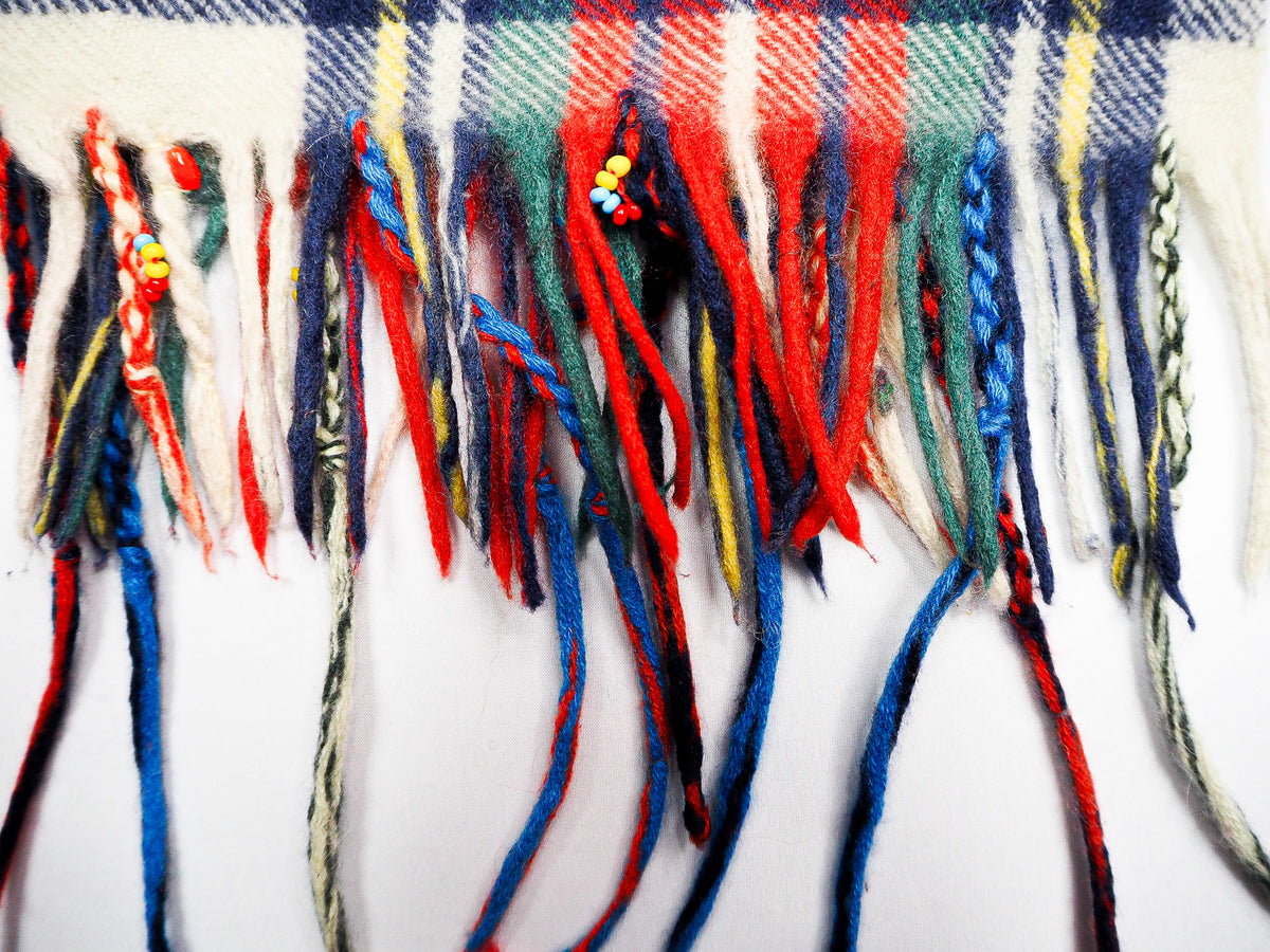 Bestickter Tartan Karo Schal Natur - 100% Kaschmir