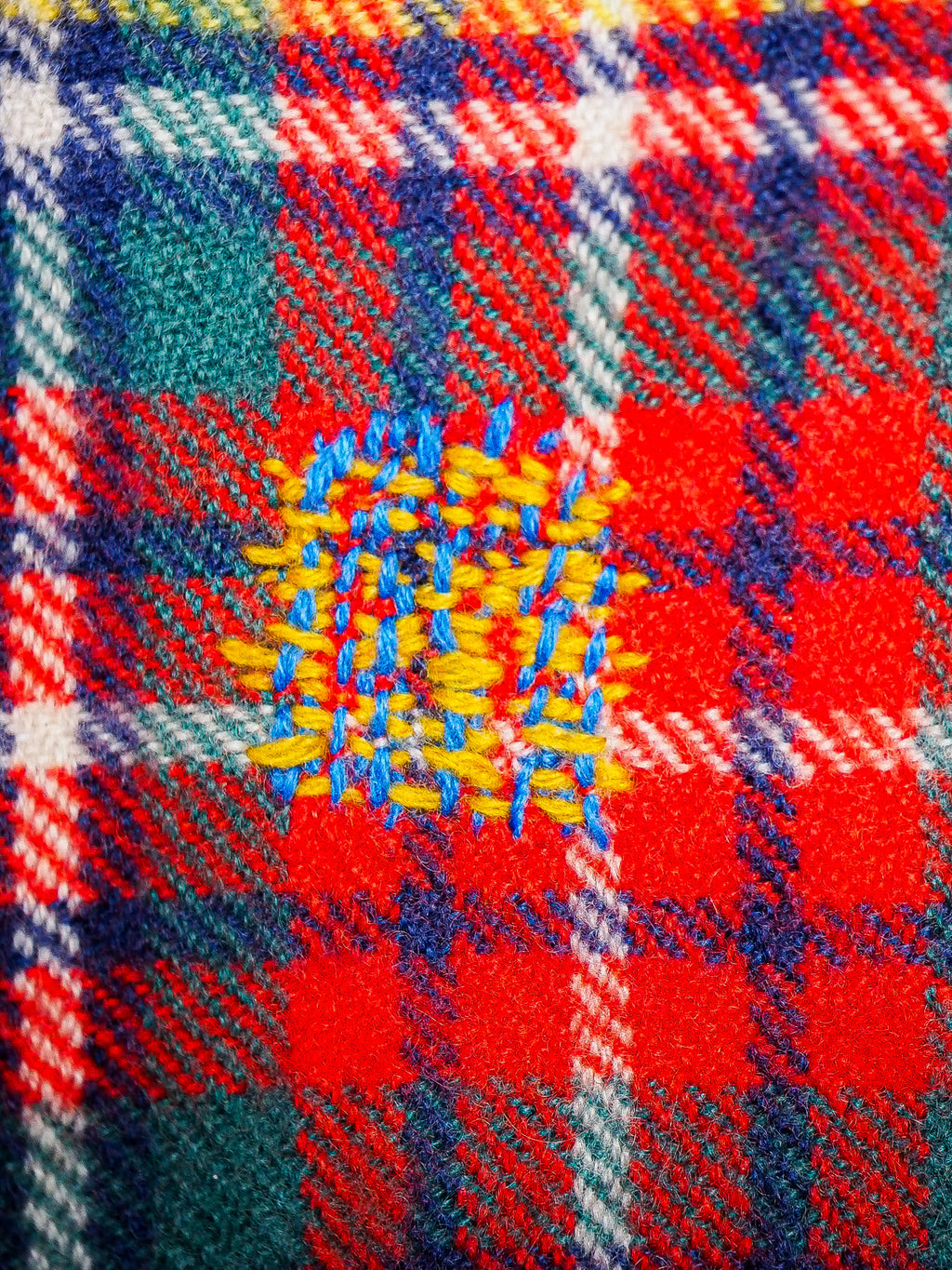 Bestickter Tartan Karo Schal Natur - 100% Kaschmir