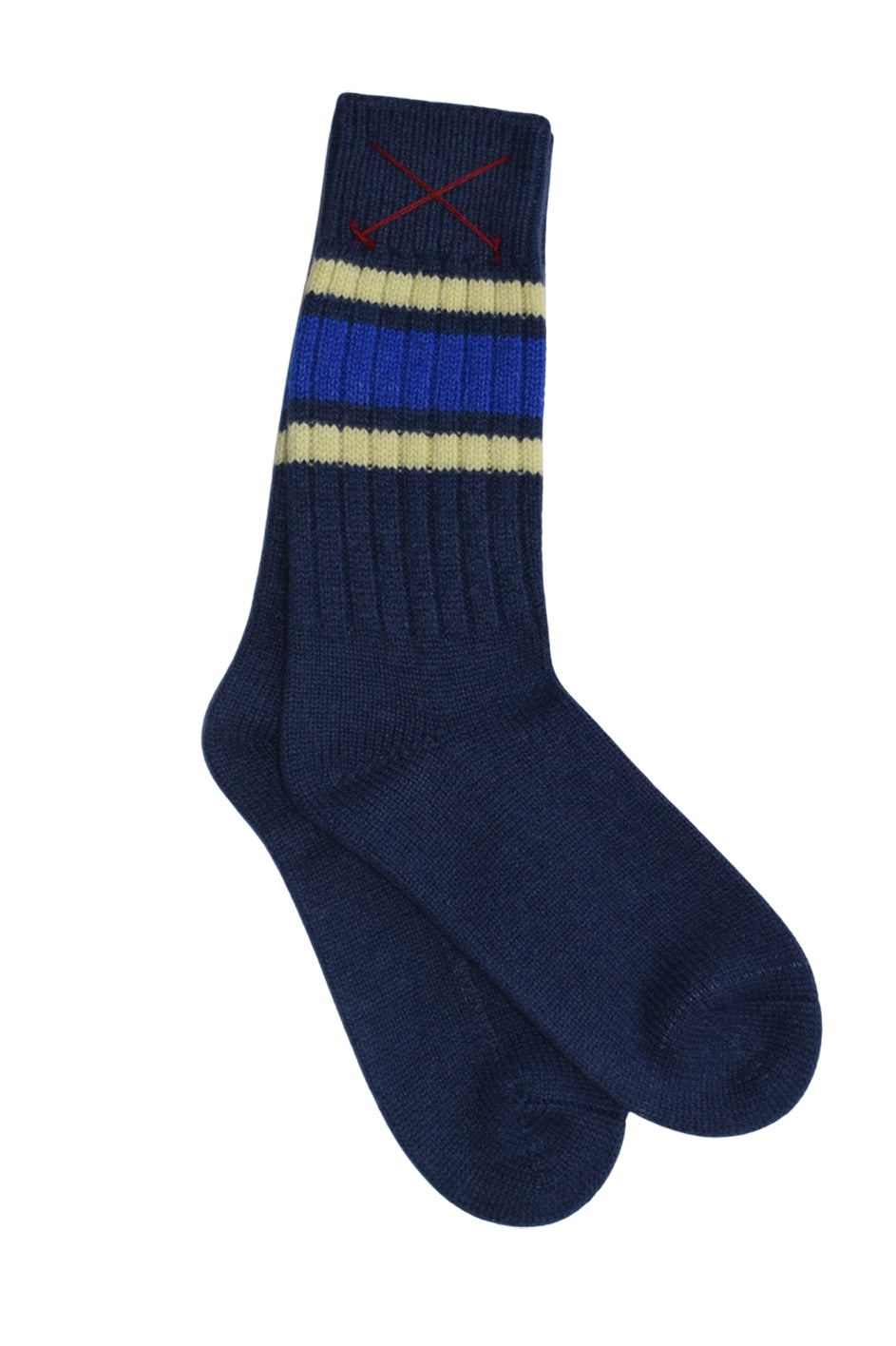 Sporty Kaschmirsocken Natur mit Navy/Gelb/Azur von Mell-o