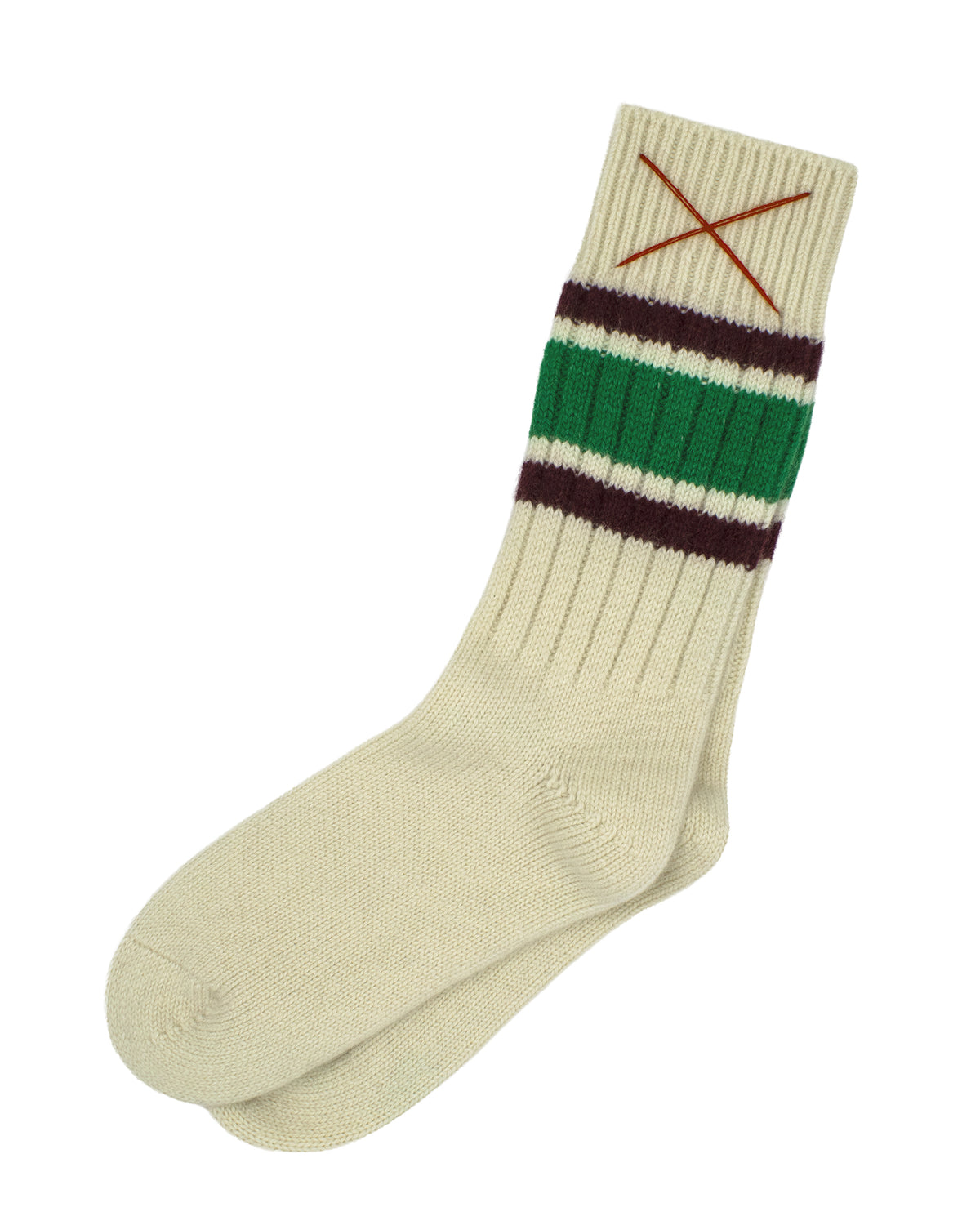 Sporty Kaschmirsocken Natur mit Grün/Rot von Mell-o